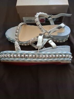 Christian Louboutin Silver Studded Glitter Platform Sandal